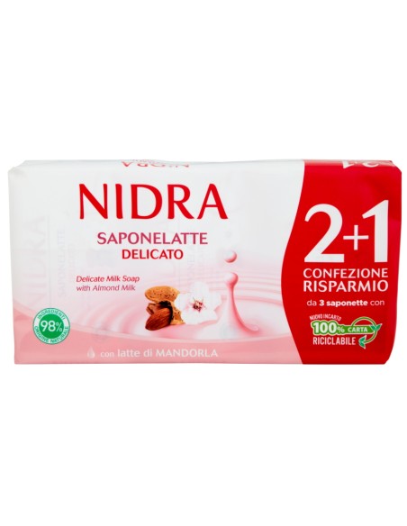 nidra sapone solido - 3 pezzi da 90 grammi - delicato - latte di mandorla: tuttocasashop.it: igiene e cura della persona