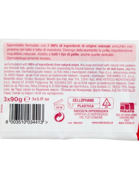 nidra sapone solido - 3 pezzi da 90 grammi - delicato - latte di mandorla: tuttocasashop.it: igiene e cura della persona