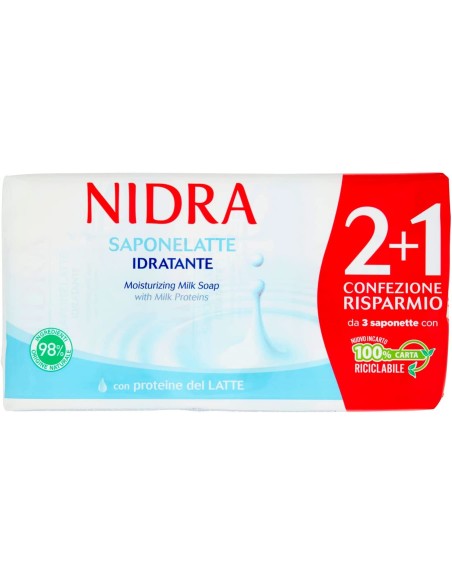 nidra sapone solido - 3 pezzi da 90 grammi - idratante - proteine del latte: tuttocasashop.it: igiene e cura della persona