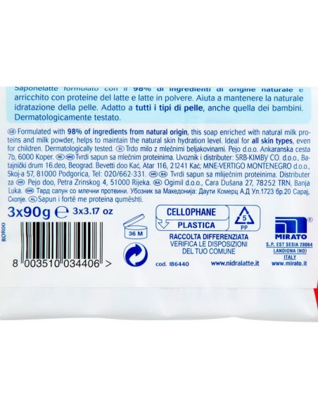 nidra sapone solido - 3 pezzi da 90 grammi - idratante - proteine del latte: tuttocasashop.it: igiene e cura della persona