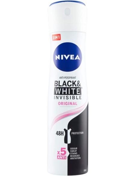 nivea deodorante spray - 150ml - black & white - original - non macchia: tuttocasashop.it: igiene e cura della persona