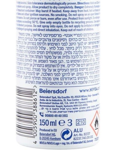 nivea deodorante spray - 150ml - black & white - original - non macchia: tuttocasashop.it: igiene e cura della persona