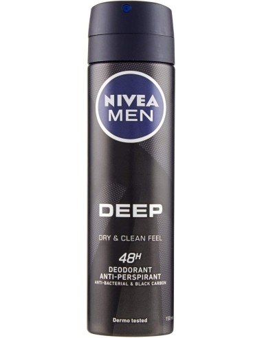 nivea deodorante spray - 150ml - for men - 48h - deep - black carbon: tuttocasashop.it: igiene e cura della persona