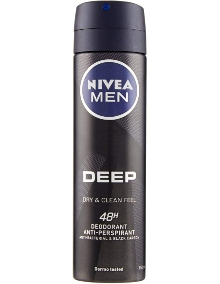 nivea deodorante spray - 150ml - for men - 48h - deep - black carbon: tuttocasashop.it: igiene e cura della persona