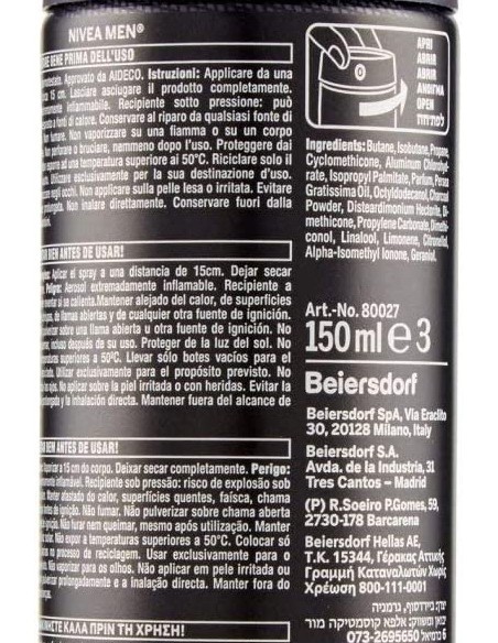 nivea deodorante spray - 150ml - for men - 48h - deep - black carbon: tuttocasashop.it: igiene e cura della persona
