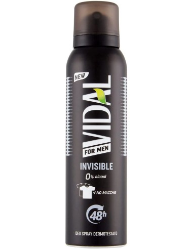 vidal deodorante spray - 150ml - for men invisible 48h 0% alcool no macchie: tuttocasashop.it: igiene e cura della persona