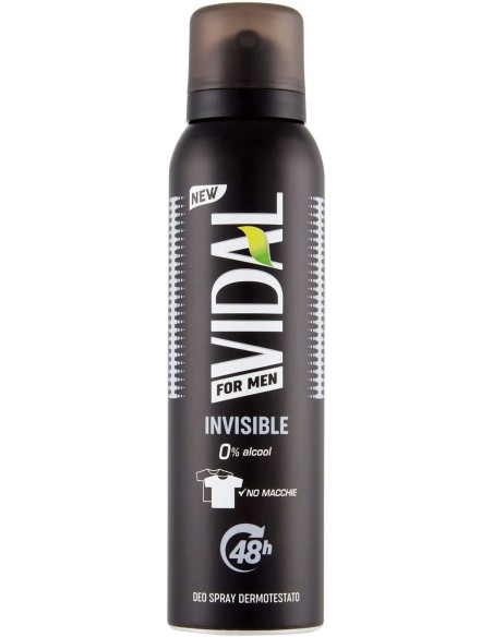 vidal deodorante spray - 150ml - for men invisible 48h 0% alcool no macchie: tuttocasashop.it: igiene e cura della persona