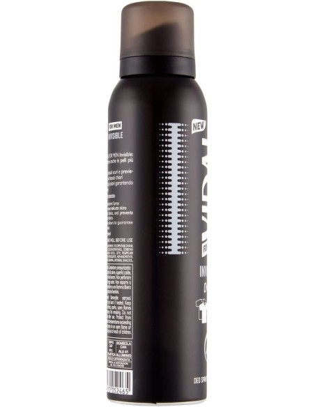 vidal deodorante spray - 150ml - for men invisible 48h 0% alcool no macchie: tuttocasashop.it: igiene e cura della persona