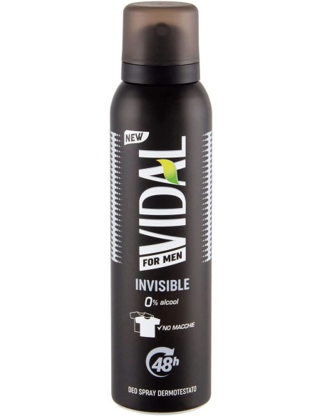 vidal deodorante spray - 150ml - for men invisible 48h 0% alcool no macchie: tuttocasashop.it: igiene e cura della persona