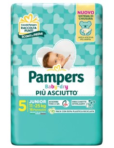 pampers pannolini baby-dry - taglia 5 junior 11-25kg - 16 pezzi: tuttocasashop.it: igiene e cura della persona
