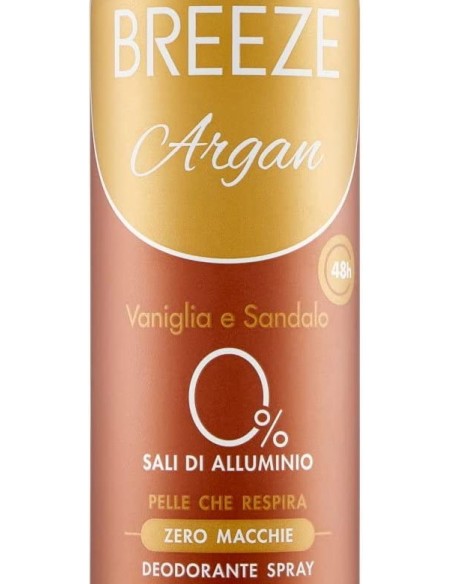 breeze deodorante spray - 150ml - argan - vaniglia e sandalo - zero macchie: tuttocasashop.it: igiene e cura della persona