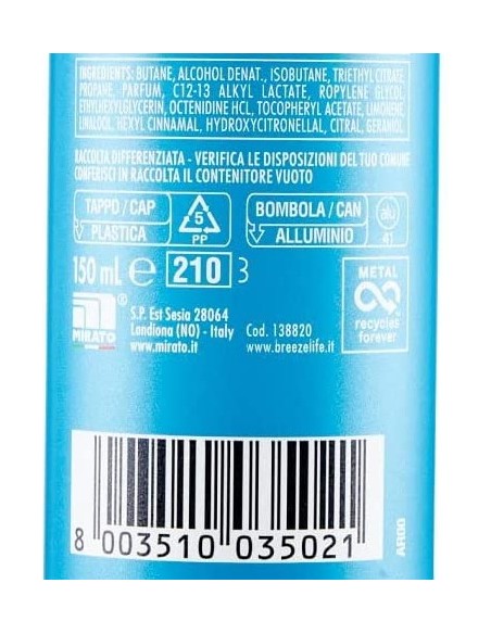 breeze deodorante spray - 150ml - blue - neroli e bergamotto - zero macchie: tuttocasashop.it: igiene e cura della persona