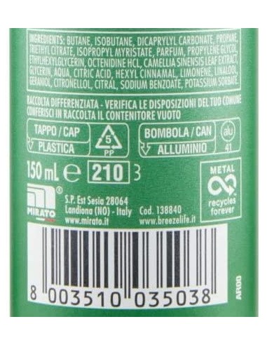 breeze deodorante spray - 150ml - natural essence - the verde - zero macchie: tuttocasashop.it: igiene e cura della persona