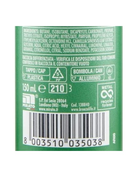 breeze deodorante spray - 150ml - natural essence - the verde - zero macchie: tuttocasashop.it: igiene e cura della persona
