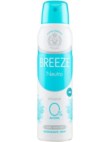 breeze deodorante spray - 150ml - neutro minerals - 0% alcool - zero macchie: tuttocasashop.it: igiene e cura della persona