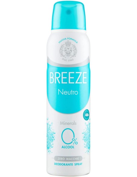 breeze deodorante spray - 150ml - neutro minerals - 0% alcool - zero macchie: tuttocasashop.it: igiene e cura della persona