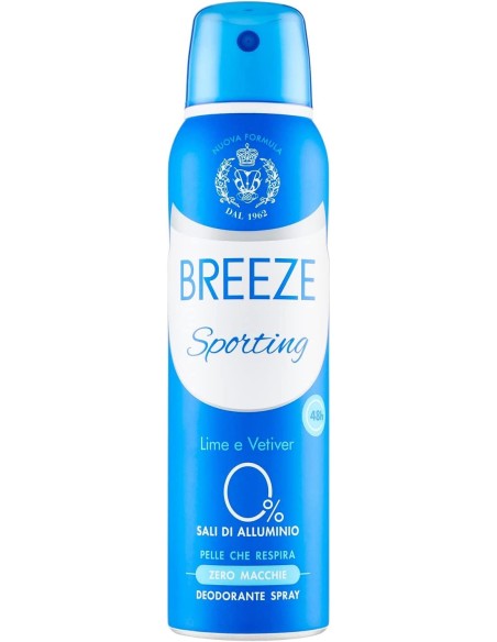 breeze deodorante spray - 150ml - sporting - lime e vetiver - zero macchie: tuttocasashop.it: igiene e cura della persona