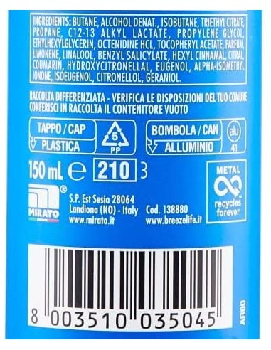 breeze deodorante spray - 150ml - sporting - lime e vetiver - zero macchie: tuttocasashop.it: igiene e cura della persona