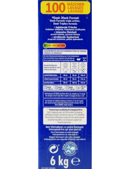 dash detersivo lavatrice in polvere - 100 misurini 6kg - freschezza alpina: tuttocasashop.it: prodotti per bucato e tessuti
