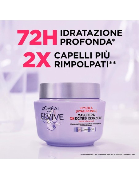 elvive maschera per capelli - 300ml - hydra hyaluronic 72h booster idratante: tuttocasashop.it: igiene e cura della persona