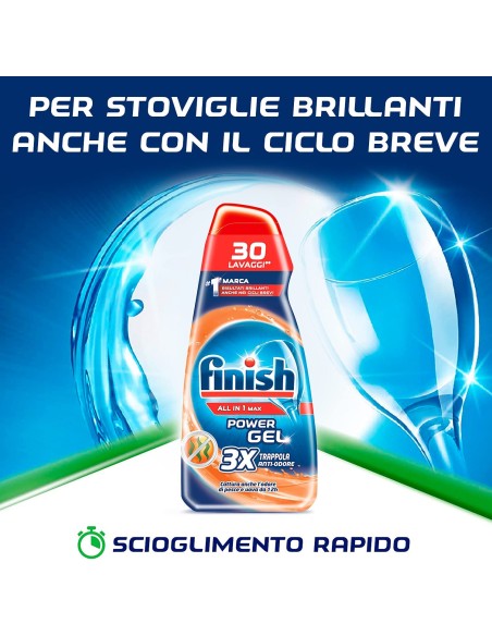 finish power gel detersivo lavastoviglie - 600ml 30 lavaggi - anti-odore: tuttocasashop.it: pulizia e cura della casa