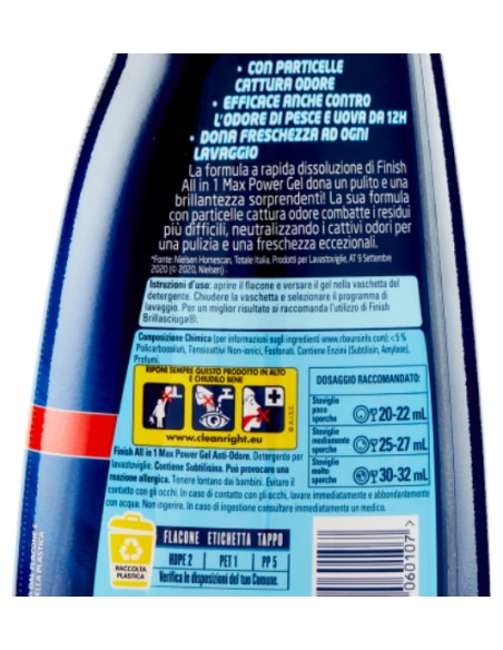 finish power gel detersivo lavastoviglie - 600ml 30 lavaggi - anti-odore: tuttocasashop.it: pulizia e cura della casa