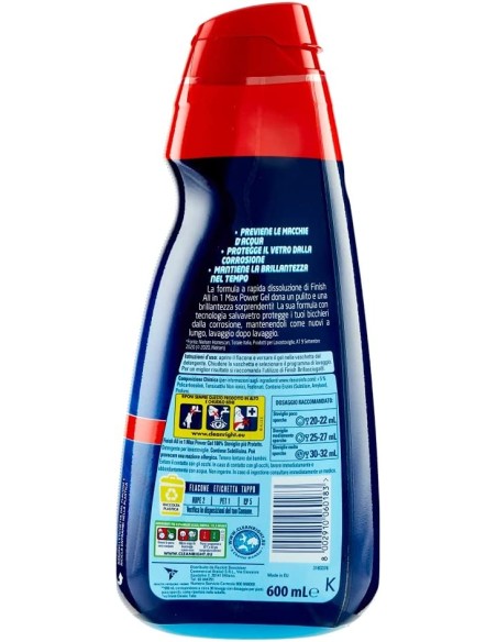finish power gel detersivo lavastoviglie - 600ml 30 lavaggi - classico: tuttocasashop.it: pulizia e cura della casa