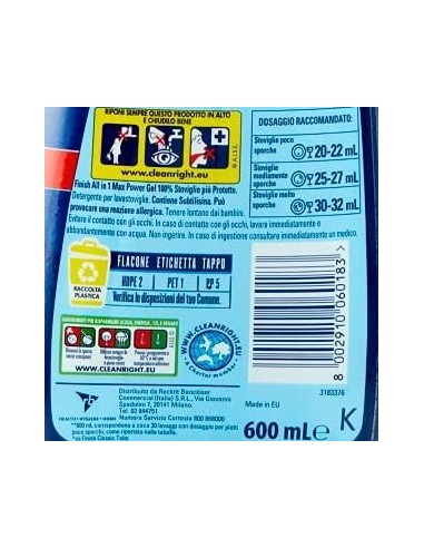finish power gel detersivo lavastoviglie - 600ml 30 lavaggi - classico: tuttocasashop.it: pulizia e cura della casa