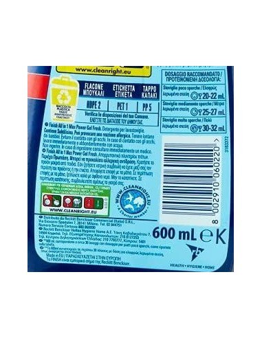 finish power gel detersivo lavastoviglie - 600ml 30 lavaggi - fresh: tuttocasashop.it: pulizia e cura della casa