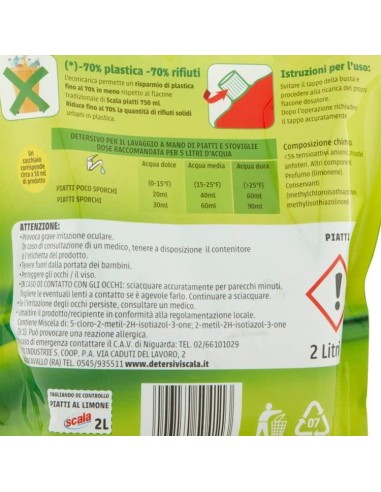 scala detersivo liquido per piatti a mano - ecoricarica da 2 litri - limone: tuttocasashop.it: pulizia e cura della casa