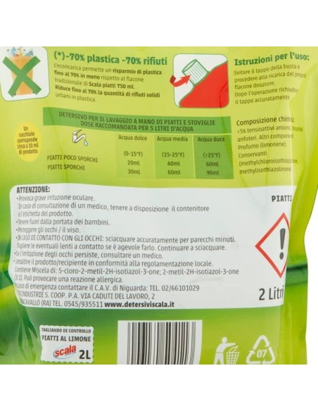 scala detersivo liquido per piatti a mano - ecoricarica da 2 litri - limone: tuttocasashop.it: pulizia e cura della casa