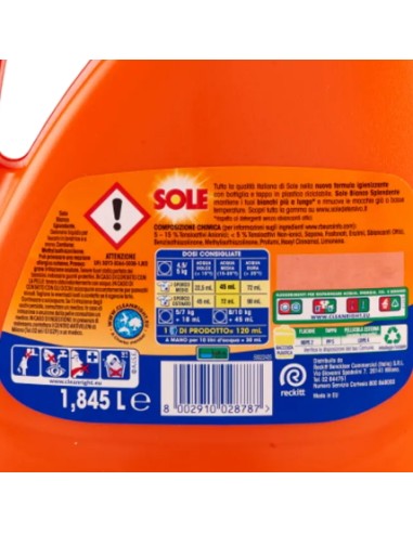 sole detersivo lavatrice liquido - 41 lavaggi 1845ml - bianco splendente: tuttocasashop.it: prodotti per bucato e tessuti