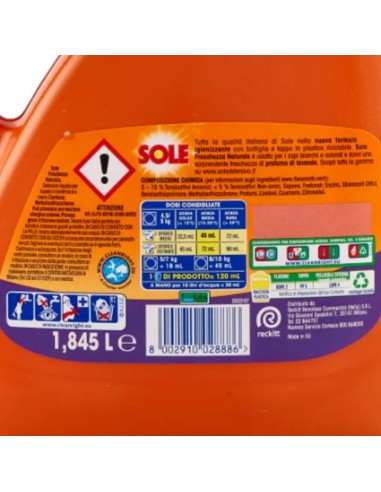 sole detersivo lavatrice liquido - 41 lavaggi 1845ml - freschezza naturale: tuttocasashop.it: prodotti per bucato e tessuti