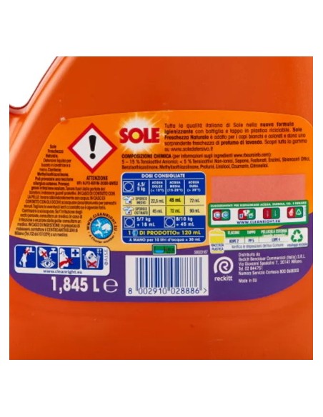 sole detersivo lavatrice liquido - 41 lavaggi 1845ml - freschezza naturale: tuttocasashop.it: prodotti per bucato e tessuti