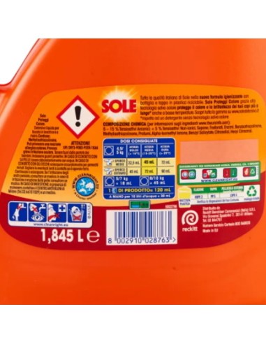 sole detersivo lavatrice liquido - 41 lavaggi 1845ml - proteggi colore: tuttocasashop.it: prodotti per bucato e tessuti