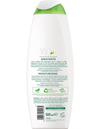 vidal bagnodoccia 500ml - idratante - aloe vera: tuttocasashop.it: igiene e cura della persona