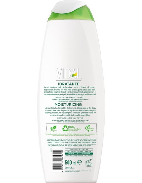 vidal bagnodoccia 500ml - idratante - aloe vera: tuttocasashop.it: igiene e cura della persona