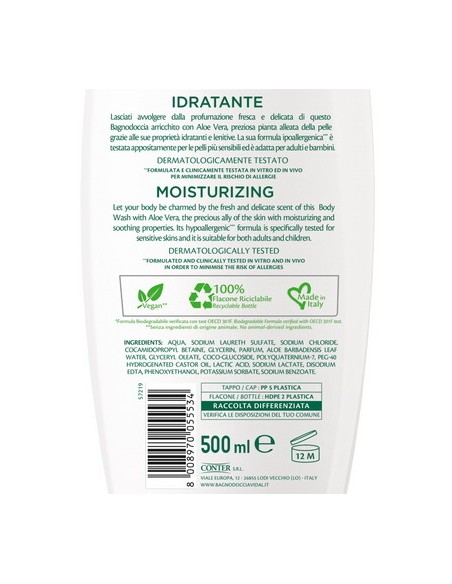 vidal bagnodoccia 500ml - idratante - aloe vera: tuttocasashop.it: igiene e cura della persona