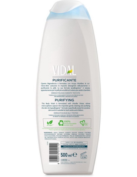 vidal bagnodoccia 500ml - purificante - hydra pure - acqua micellare: tuttocasashop.it: igiene e cura della persona