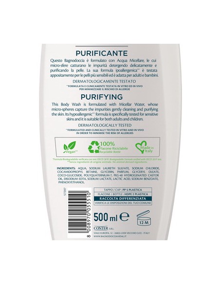 vidal bagnodoccia 500ml - purificante - hydra pure - acqua micellare: tuttocasashop.it: igiene e cura della persona