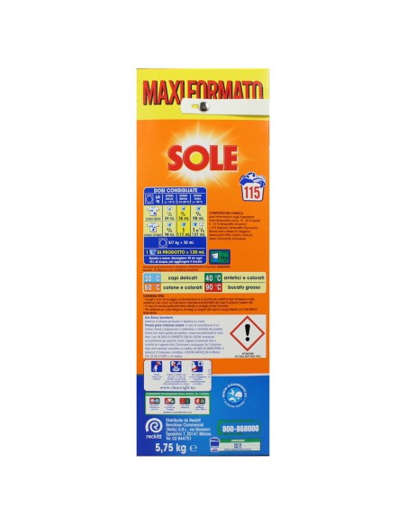 sole detersivo lavatrice in polvere - fusto da 115 misurini - 5750g: tuttocasashop.it: prodotti per bucato e tessuti