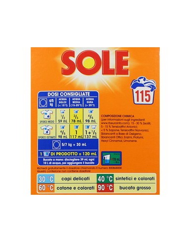 sole detersivo lavatrice in polvere - fusto da 115 misurini - 5750g: tuttocasashop.it: prodotti per bucato e tessuti