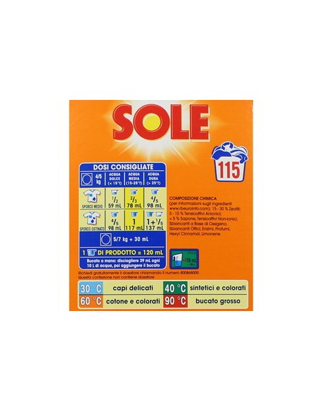 sole detersivo lavatrice in polvere - fusto da 115 misurini - 5750g: tuttocasashop.it: prodotti per bucato e tessuti