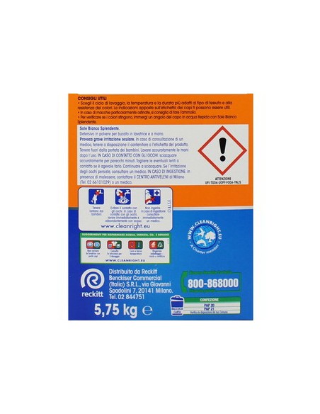 sole detersivo lavatrice in polvere - fusto da 115 misurini - 5750g: tuttocasashop.it: prodotti per bucato e tessuti