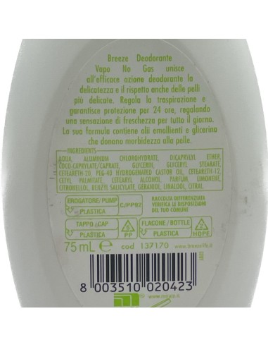 breeze deodorante vapo no-gas - 75ml - the verde: tuttocasashop.it: igiene e cura della persona