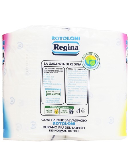 Regina Rotoloni Carta Igienica 4 Rotoli 2 Veli 500 Strappi