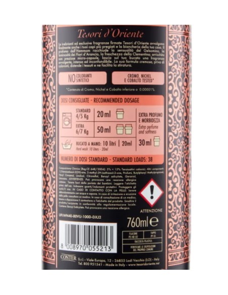 tesori d'oriente ammorbidente - 38 lavaggi 760ml - hammam: tuttocasashop.it: prodotti per bucato e tessuti