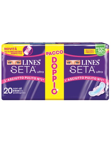 lines seta ultra assorbenti - pacco doppio - 20 pezzi - anatomico con ali: tuttocasashop.it: igiene e cura della persona