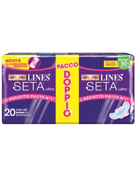 lines seta ultra assorbenti - pacco doppio - 20 pezzi - anatomico con ali: tuttocasashop.it: igiene e cura della persona