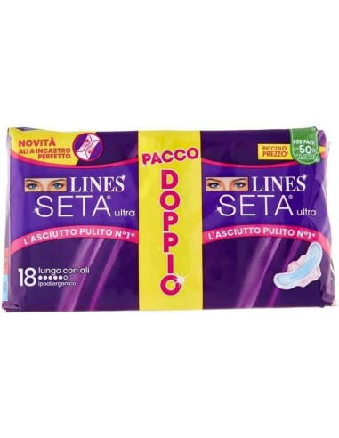 lines seta ultra assorbenti - pacco doppio - 18 pezzi - lungo con ali: tuttocasashop.it: igiene e cura della persona